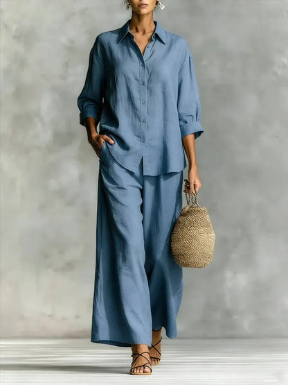 Cotton-linen wide-leg pants