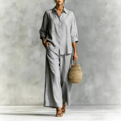 Cotton-linen wide-leg pants
