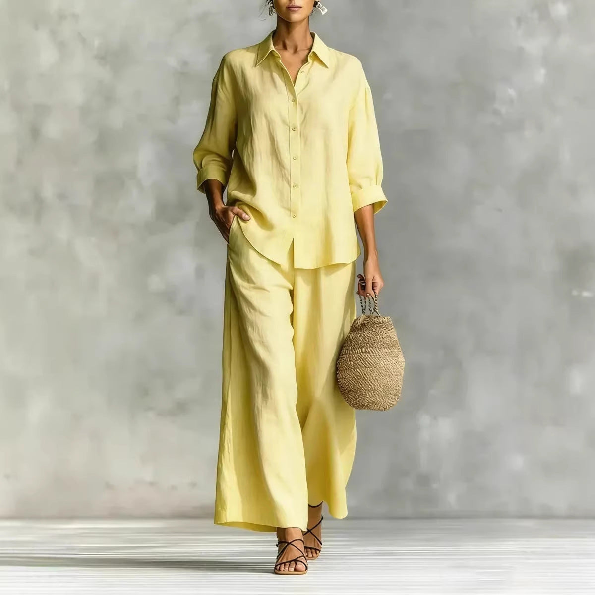 Cotton-linen wide-leg pants
