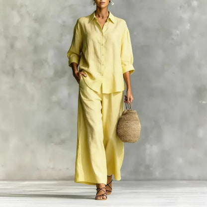 Cotton-linen wide-leg pants