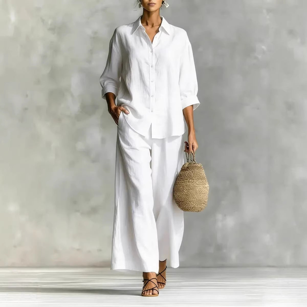 Cotton-linen wide-leg pants