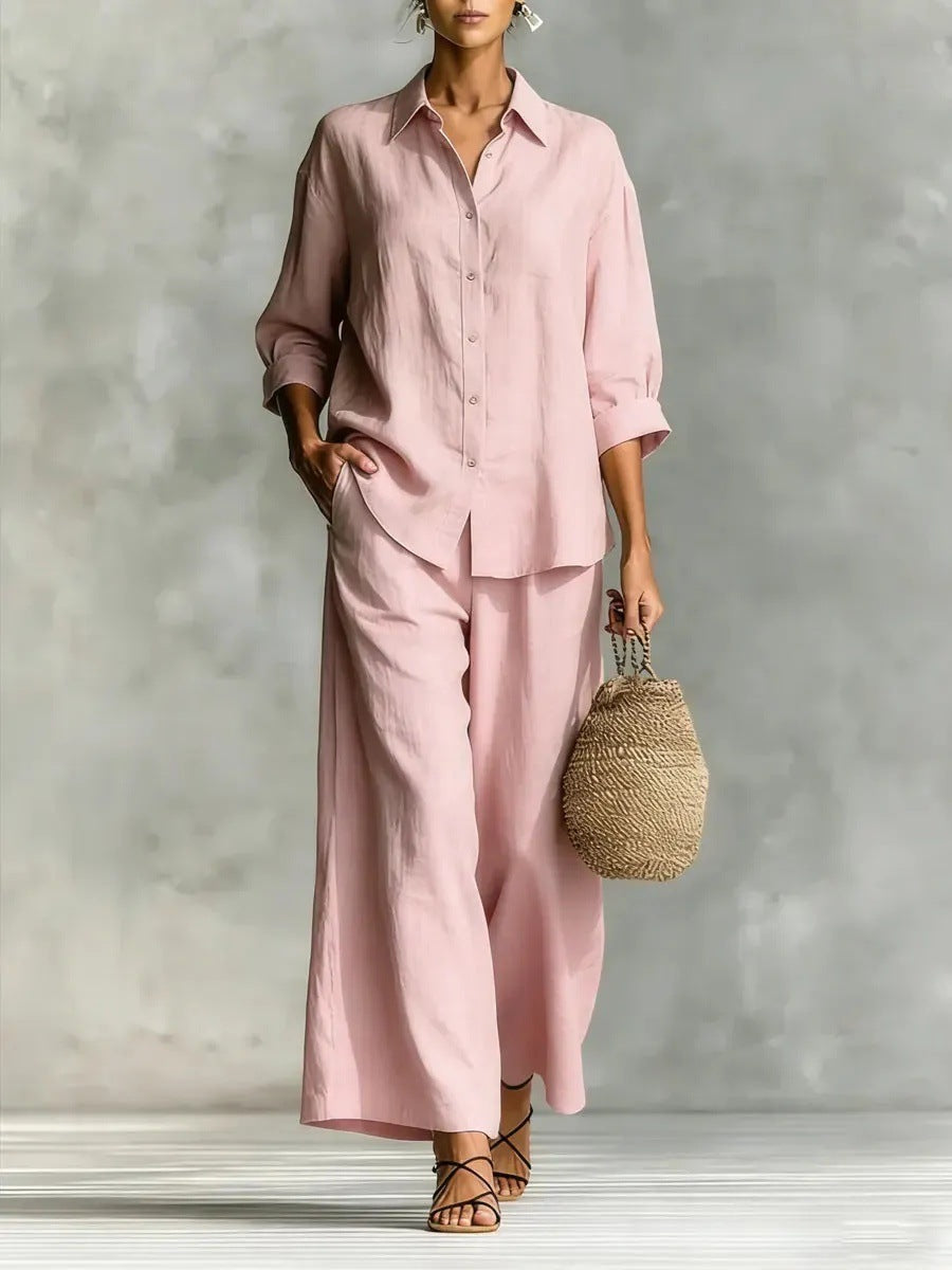 Cotton-linen wide-leg pants