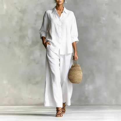 Cotton-linen wide-leg pants