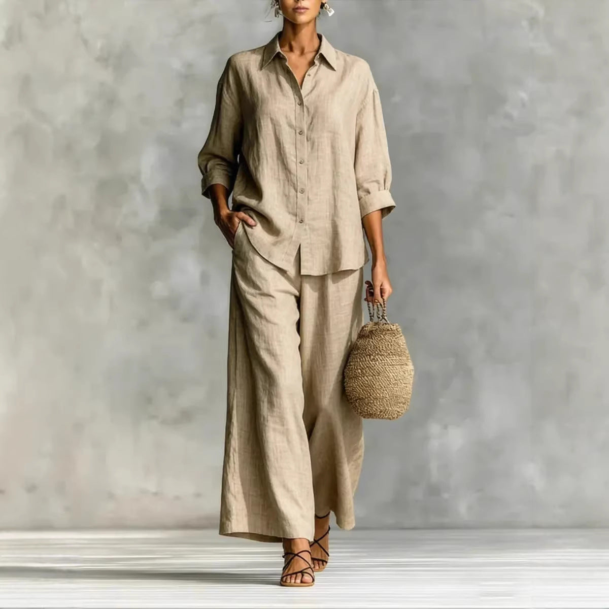 Cotton-linen wide-leg pants