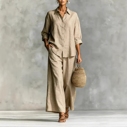 Cotton-linen wide-leg pants