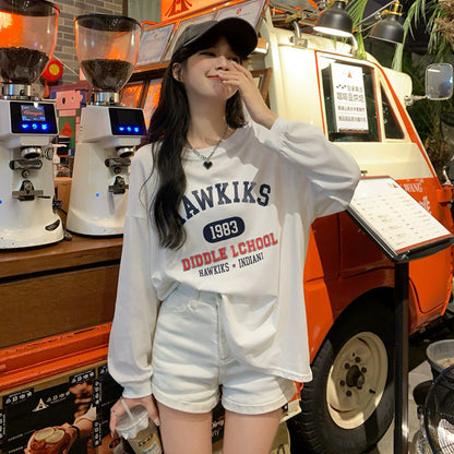 Cotton Neck Long-sleeved T-shirt Women's