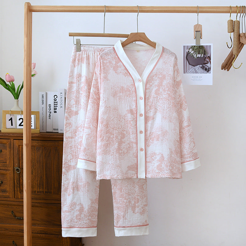 Cotton Pajama Set for Women with Long Sleeve and Pants