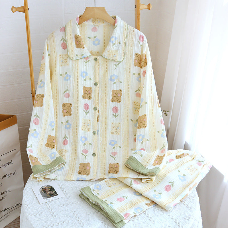 Cotton Pajama Set for Women with Long Sleeve and Pants