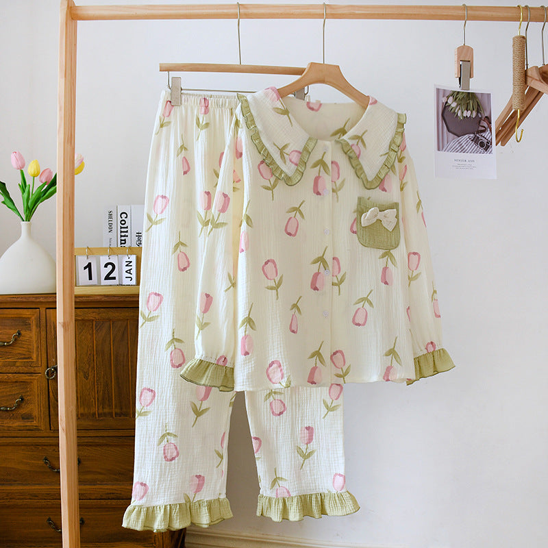 Cotton Pajama Set for Women with Long Sleeve and Pants