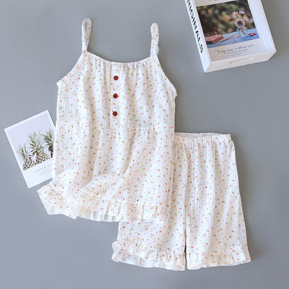 Cotton pajama-style loose-fitting long dress