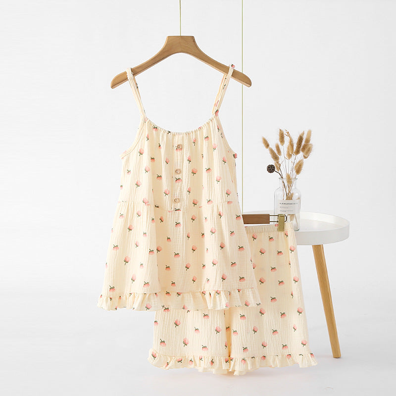 Cotton pajama-style loose-fitting long dress