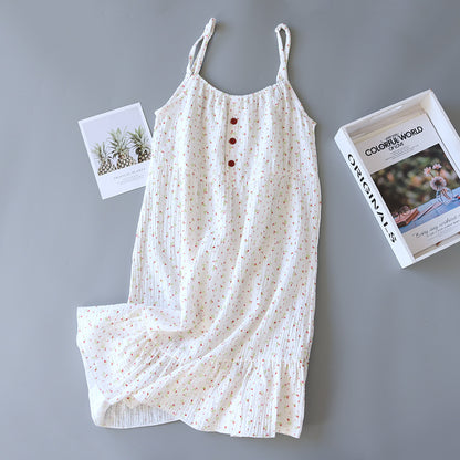 Cotton pajama-style loose-fitting long dress