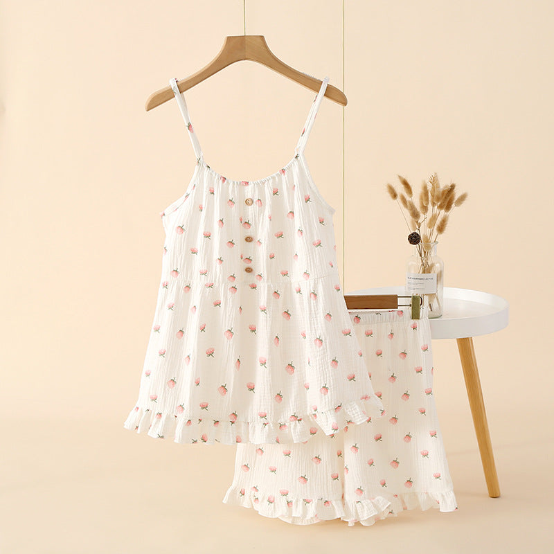 Cotton pajama-style loose-fitting long dress