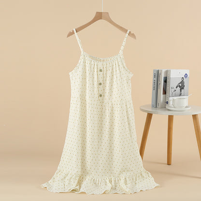 Cotton pajama-style loose-fitting long dress