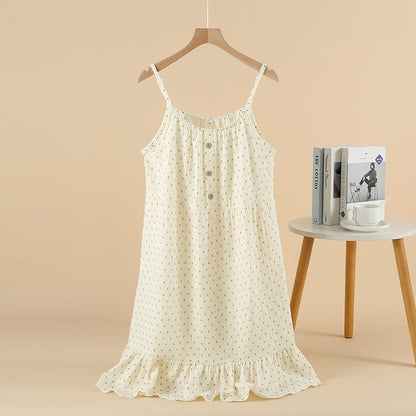 Cotton pajama-style loose-fitting long dress