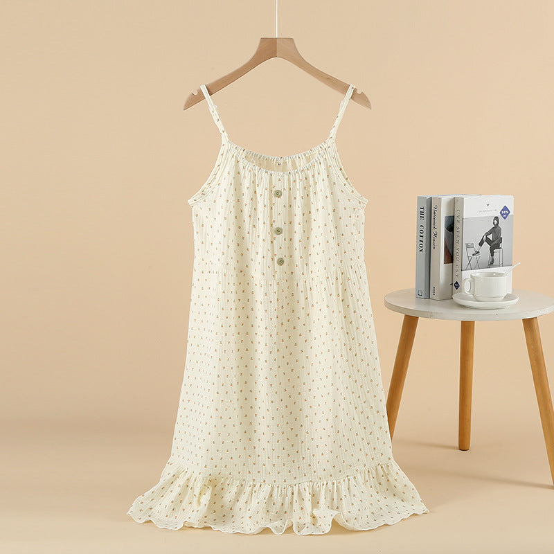 Cotton pajama-style loose-fitting long dress
