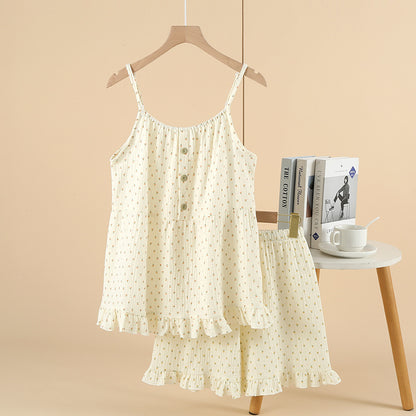 Cotton pajama-style loose-fitting long dress