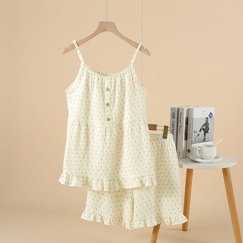 Cotton pajama-style loose-fitting long dress