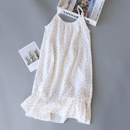 Cotton pajama-style loose-fitting long dress