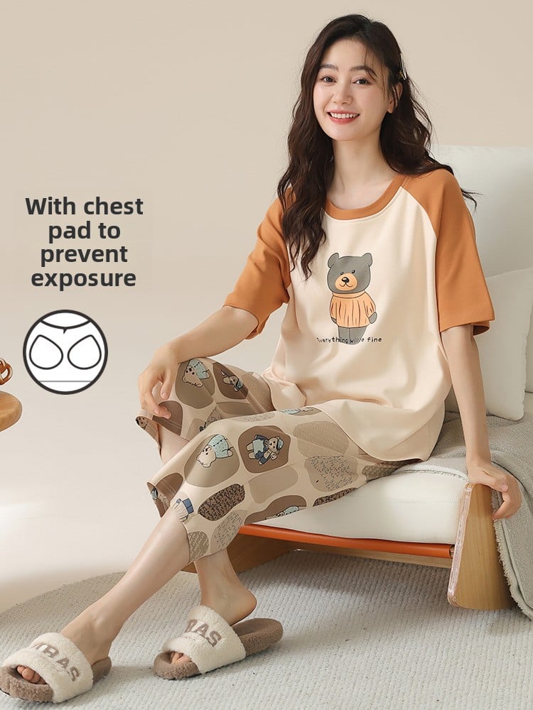 Cotton pajamas with chest pads