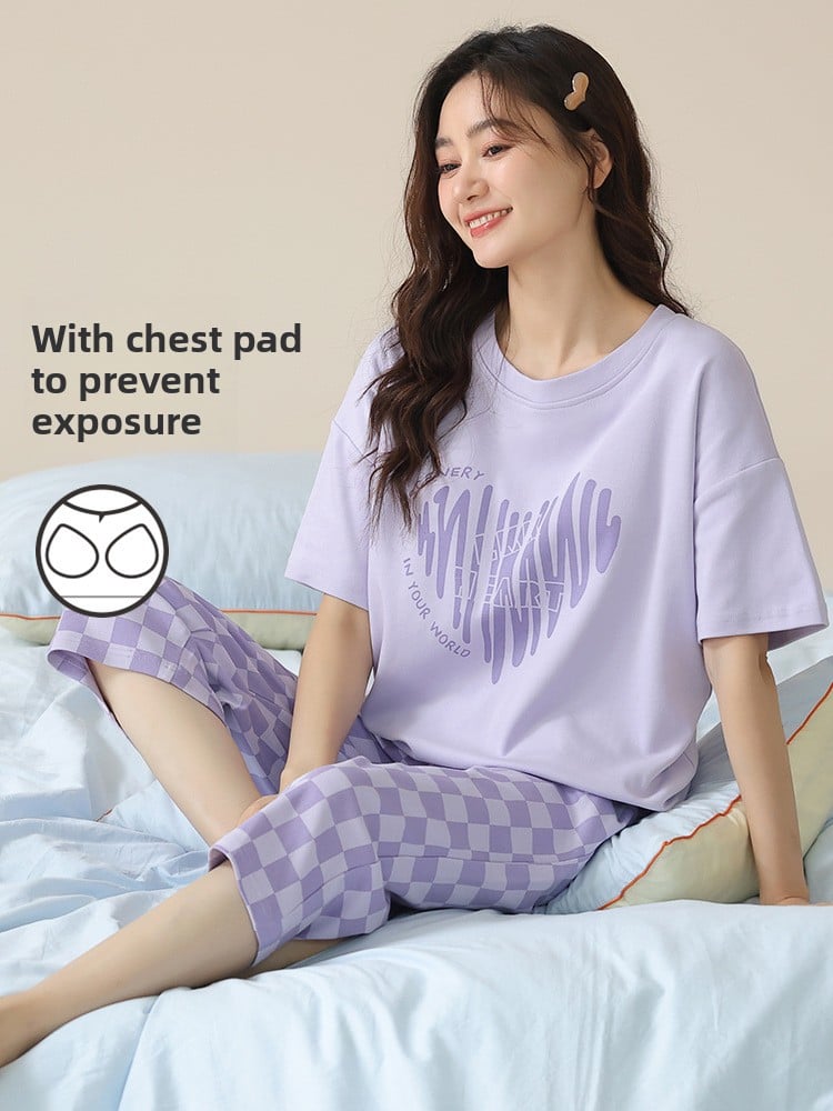 Cotton pajamas with chest pads