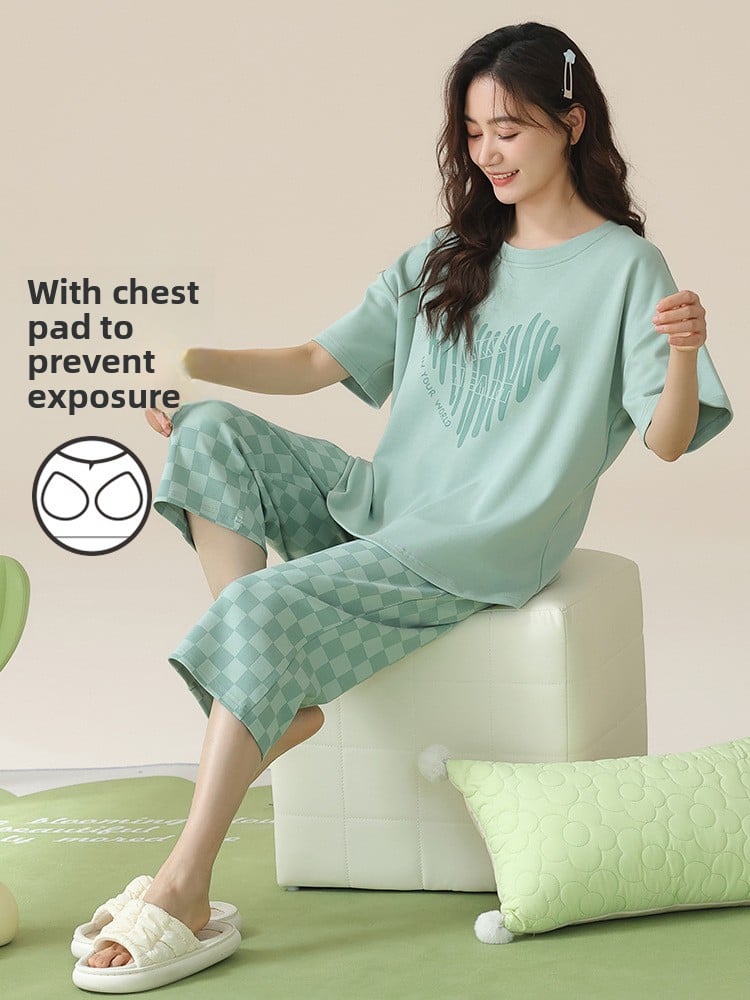 Cotton pajamas with chest pads