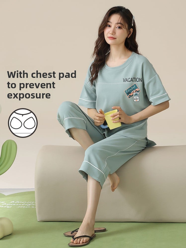 Cotton pajamas with chest pads
