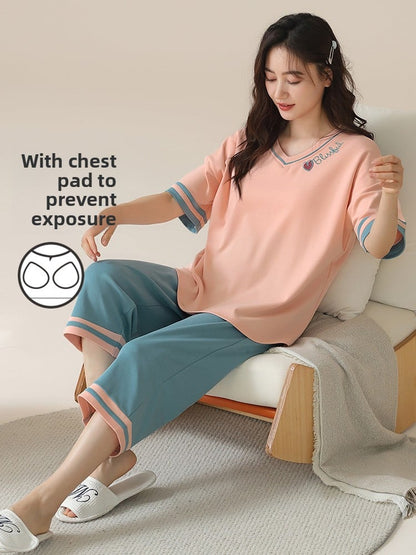 Cotton pajamas with chest pads