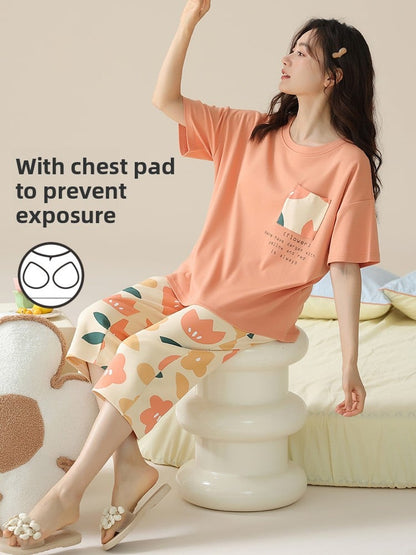 Cotton pajamas with chest pads