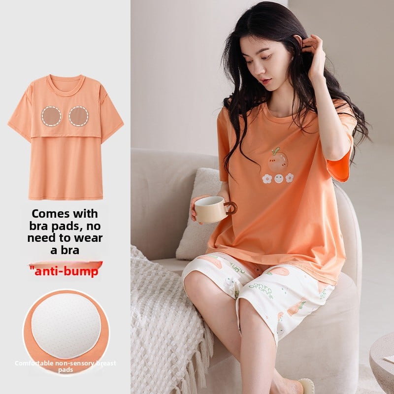 Cotton pajamas with chest pads