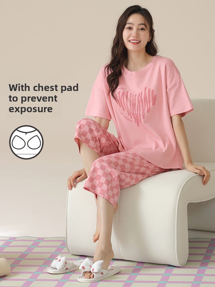 Cotton pajamas with chest pads