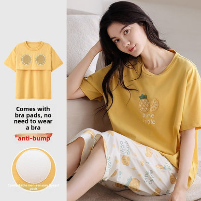 Cotton pajamas with chest pads