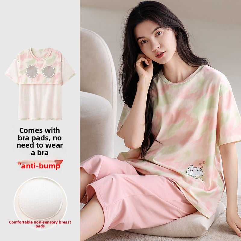 Cotton pajamas with chest pads