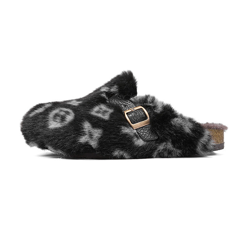 Cotton Plush Slippers with Thick Sole