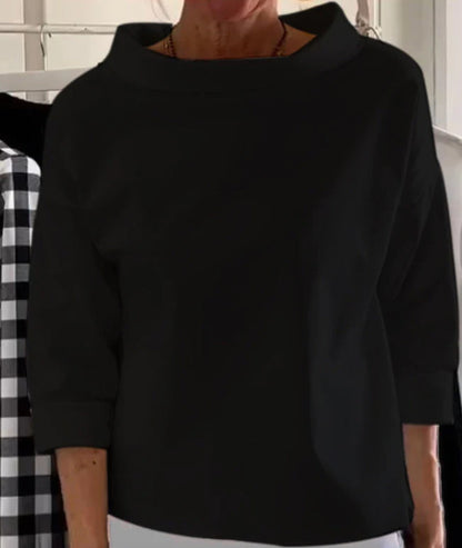 Cotton-polyester long-sleeved semi-high-neck women's sweatshirt