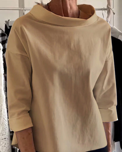 Cotton-polyester long-sleeved semi-high-neck women's sweatshirt