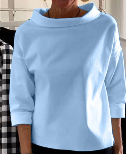 Cotton-polyester long-sleeved semi-high-neck women's sweatshirt