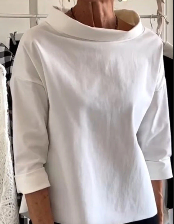 Cotton-polyester long-sleeved semi-high-neck women's sweatshirt