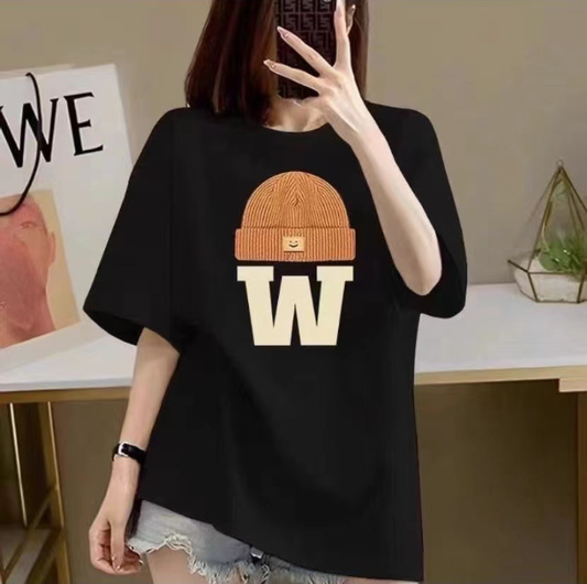 Cotton Right Shoulder Short-Sleeved T-shirt