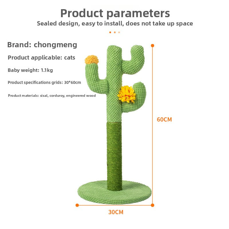 Cotton Rope Cat Scratching Column with Cactus Design