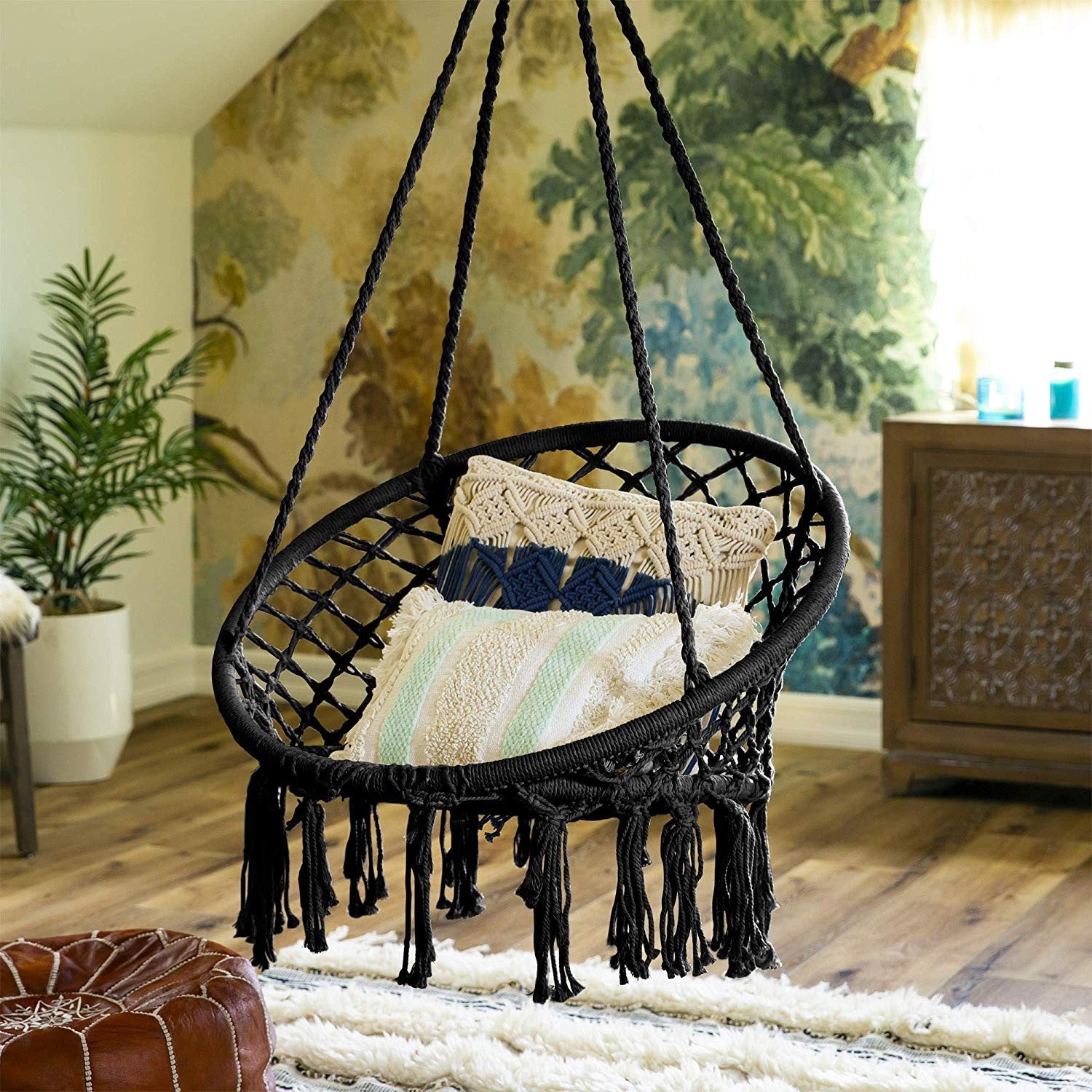 Cotton rope woven hanging basket