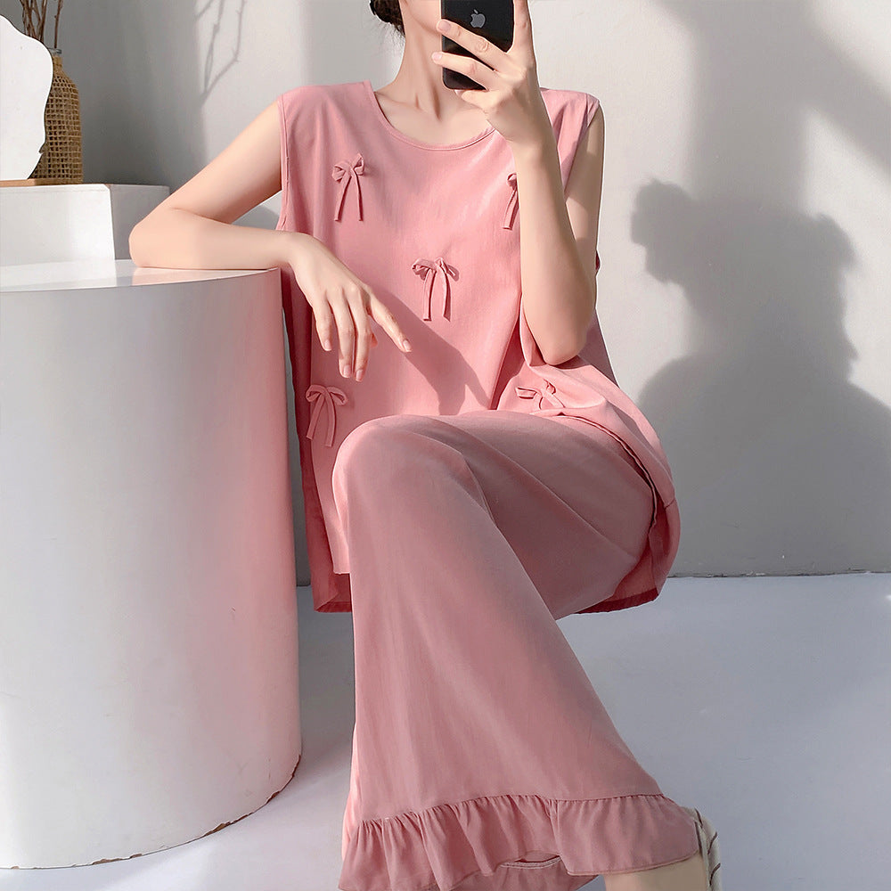 Cotton Silk Pajama Set for Women Sleeveless Loungewear