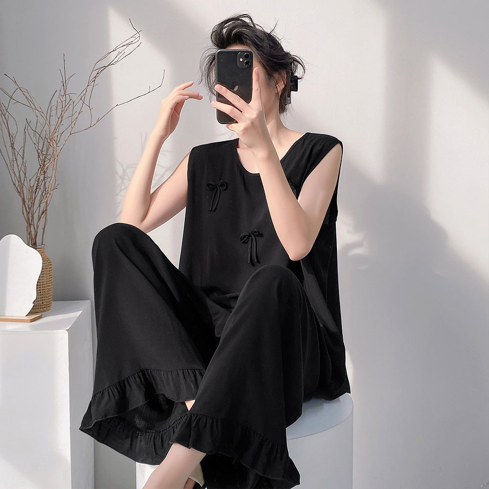 Cotton Silk Pajama Set for Women Sleeveless Loungewear