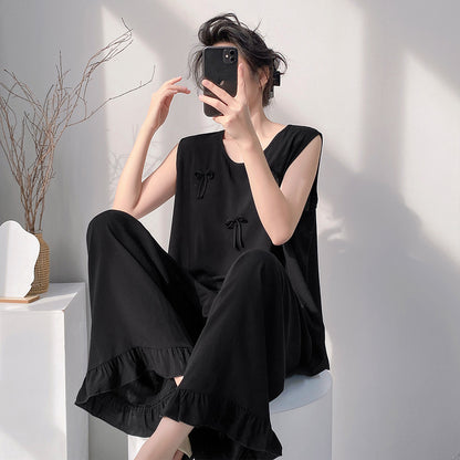 Cotton Silk Pajama Set for Women Sleeveless Loungewear