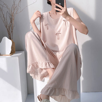 Cotton Silk Pajama Set for Women Sleeveless Loungewear