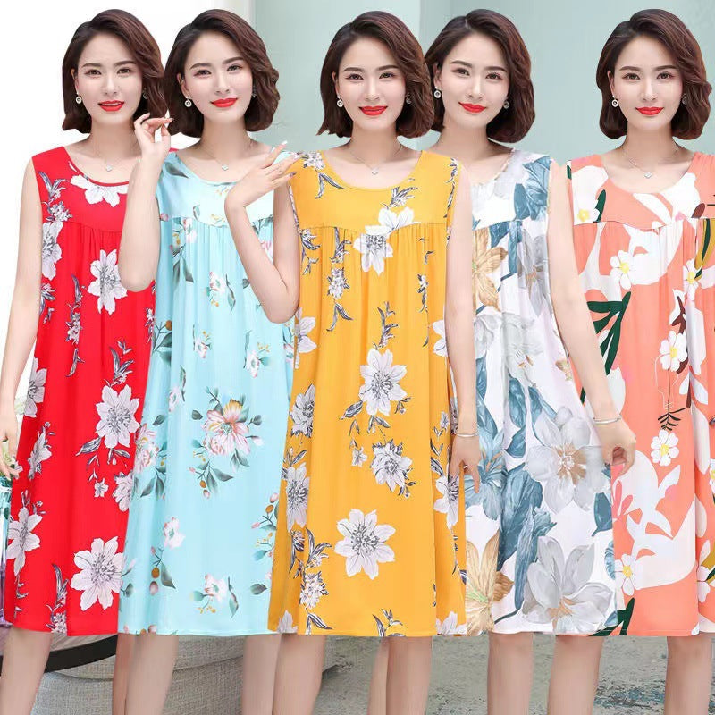 Cotton Silk Sleeveless Nightgown