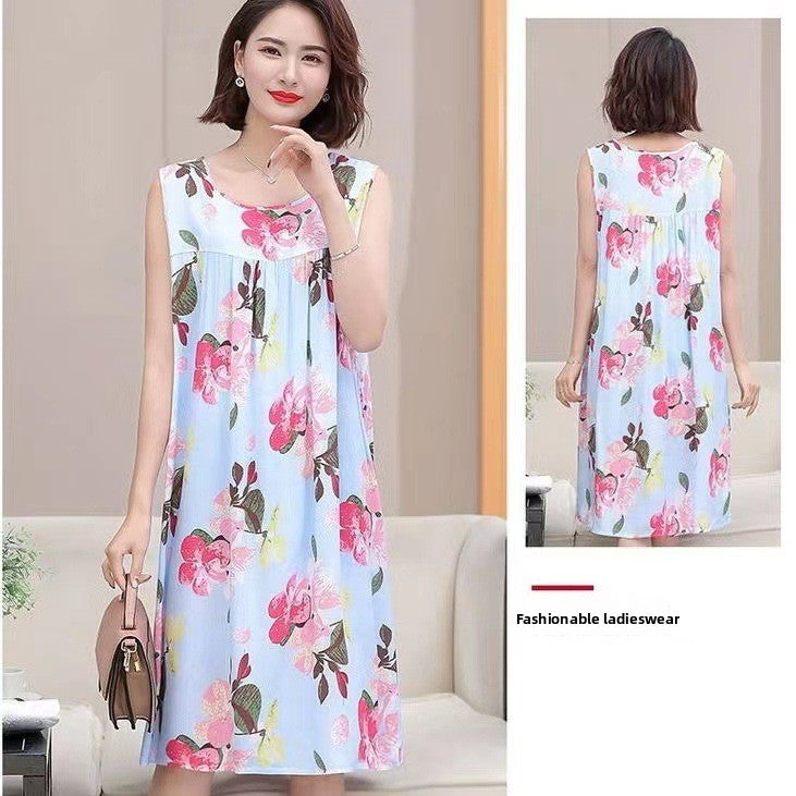 Cotton Silk Sleeveless Nightgown