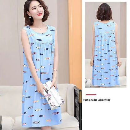 Cotton Silk Sleeveless Nightgown