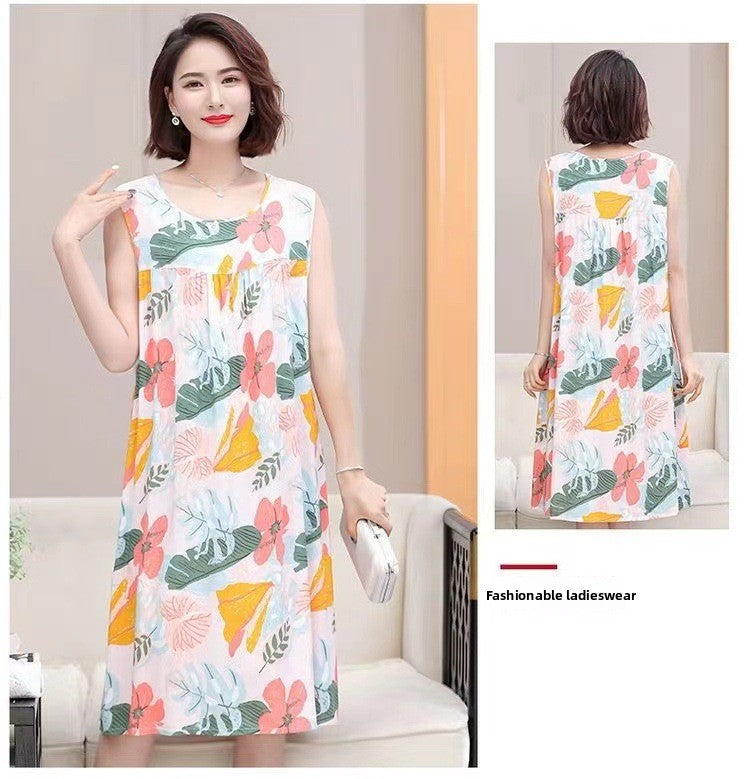 Cotton Silk Sleeveless Nightgown