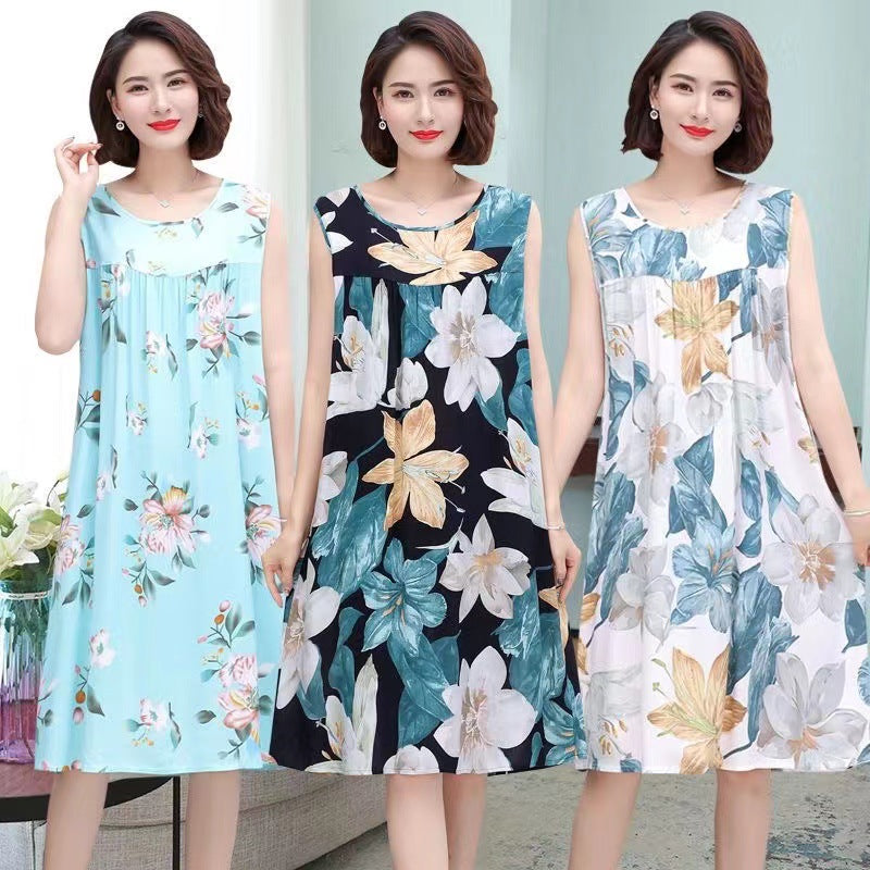 Cotton Silk Sleeveless Nightgown